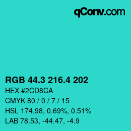 カラーコード: RGB 44.3 216.4 202 | qconv.com