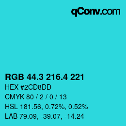 カラーコード: RGB 44.3 216.4 221 | qconv.com