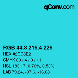 カラーコード: RGB 44.3 216.4 226 | qconv.com