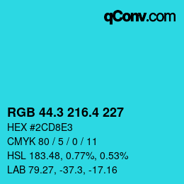 カラーコード: RGB 44.3 216.4 227 | qconv.com