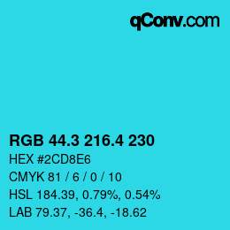 カラーコード: RGB 44.3 216.4 230 | qconv.com