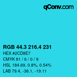 カラーコード: RGB 44.3 216.4 231 | qconv.com