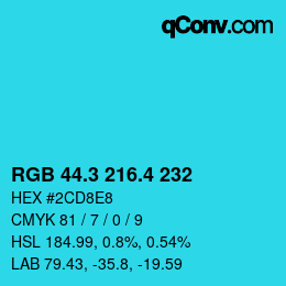 カラーコード: RGB 44.3 216.4 232 | qconv.com