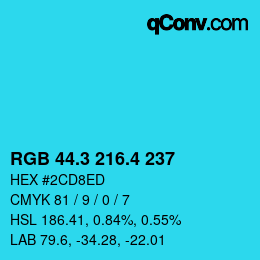カラーコード: RGB 44.3 216.4 237 | qconv.com