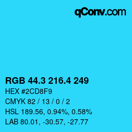 カラーコード: RGB 44.3 216.4 249 | qconv.com