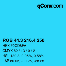 カラーコード: RGB 44.3 216.4 250 | qconv.com