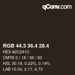 カラーコード: RGB 44.3 36.4 28.4 | qconv.com