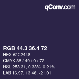 カラーコード: RGB 44.3 36.4 72 | qconv.com