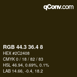 カラーコード: RGB 44.3 36.4 8 | qconv.com