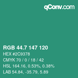 カラーコード: RGB 44.7 147 120 | qconv.com