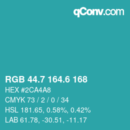 カラーコード: RGB 44.7 164.6 168 | qconv.com