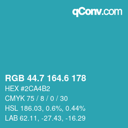 カラーコード: RGB 44.7 164.6 178 | qconv.com