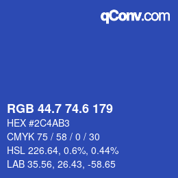 カラーコード: RGB 44.7 74.6 179 | qconv.com
