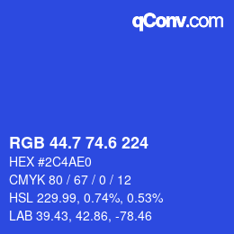 カラーコード: RGB 44.7 74.6 224 | qconv.com
