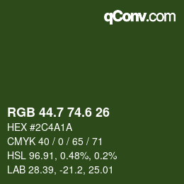 カラーコード: RGB 44.7 74.6 26 | qconv.com
