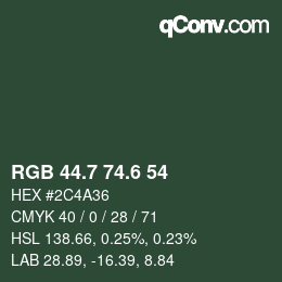 カラーコード: RGB 44.7 74.6 54 | qconv.com