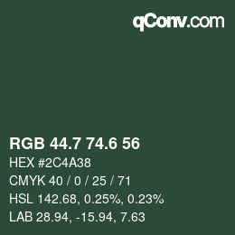 カラーコード: RGB 44.7 74.6 56 | qconv.com