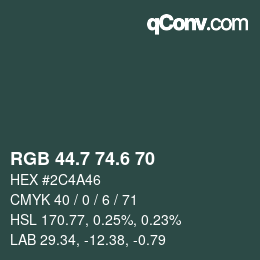カラーコード: RGB 44.7 74.6 70 | qconv.com