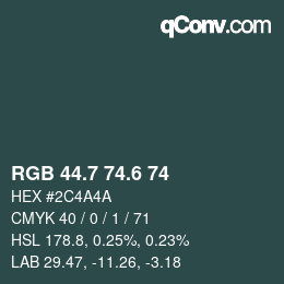 カラーコード: RGB 44.7 74.6 74 | qconv.com