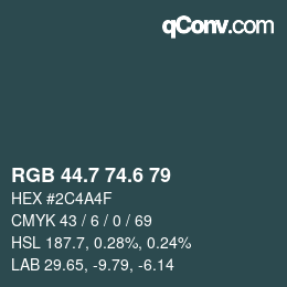 カラーコード: RGB 44.7 74.6 79 | qconv.com