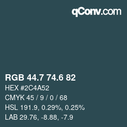 カラーコード: RGB 44.7 74.6 82 | qconv.com