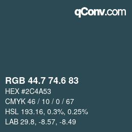 カラーコード: RGB 44.7 74.6 83 | qconv.com