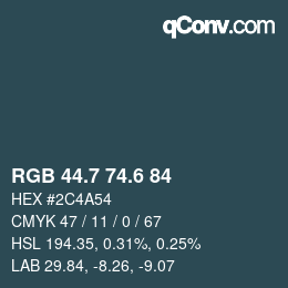 カラーコード: RGB 44.7 74.6 84 | qconv.com