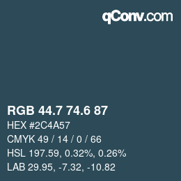 カラーコード: RGB 44.7 74.6 87 | qconv.com
