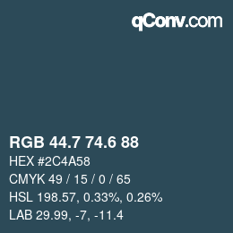 カラーコード: RGB 44.7 74.6 88 | qconv.com
