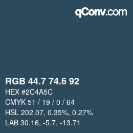 カラーコード: RGB 44.7 74.6 92 | qconv.com