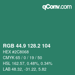 カラーコード: RGB 44.9 128.2 104 | qconv.com