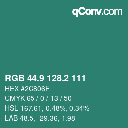 カラーコード: RGB 44.9 128.2 111 | qconv.com