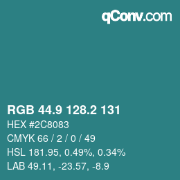 カラーコード: RGB 44.9 128.2 131 | qconv.com