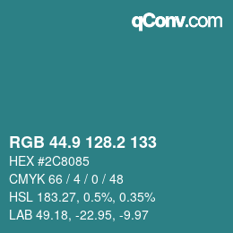 カラーコード: RGB 44.9 128.2 133 | qconv.com