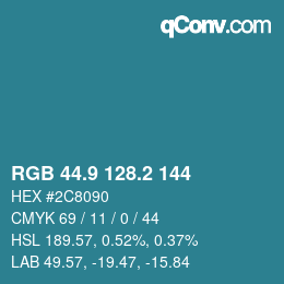 カラーコード: RGB 44.9 128.2 144 | qconv.com