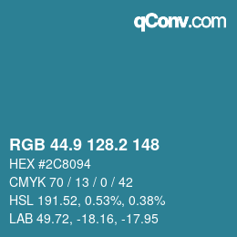カラーコード: RGB 44.9 128.2 148 | qconv.com