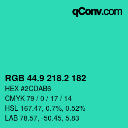 カラーコード: RGB 44.9 218.2 182 | qconv.com