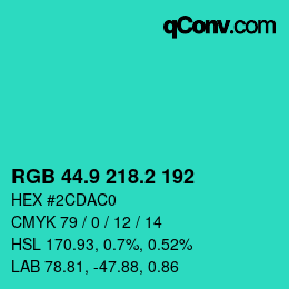 カラーコード: RGB 44.9 218.2 192 | qconv.com