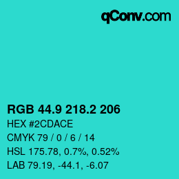 カラーコード: RGB 44.9 218.2 206 | qconv.com