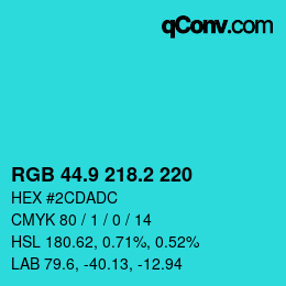 カラーコード: RGB 44.9 218.2 220 | qconv.com