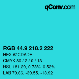 Color code: RGB 44.9 218.2 222 | qconv.com