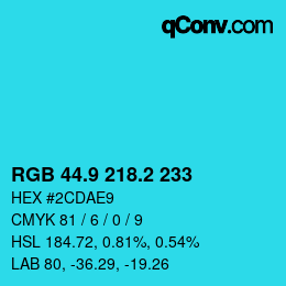 カラーコード: RGB 44.9 218.2 233 | qconv.com