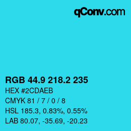 カラーコード: RGB 44.9 218.2 235 | qconv.com