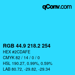カラーコード: RGB 44.9 218.2 254 | qconv.com
