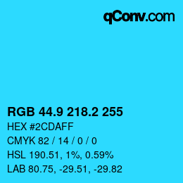 カラーコード: RGB 44.9 218.2 255 | qconv.com