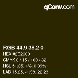 Color code: RGB 44.9 38.2 0 | qconv.com