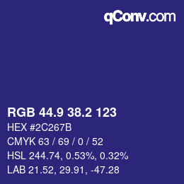 カラーコード: RGB 44.9 38.2 123 | qconv.com