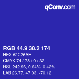 カラーコード: RGB 44.9 38.2 174 | qconv.com