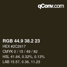 カラーコード: RGB 44.9 38.2 23 | qconv.com
