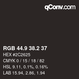 カラーコード: RGB 44.9 38.2 37 | qconv.com